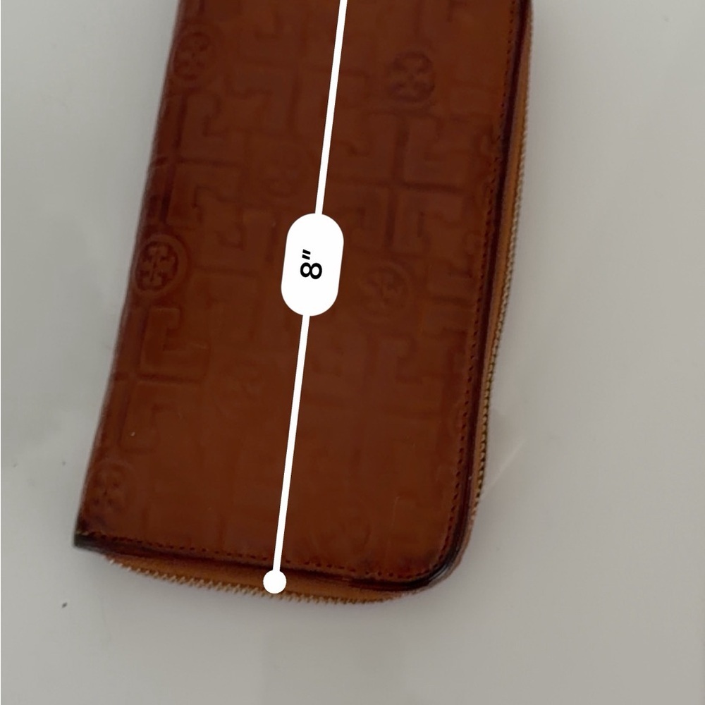 Tory Burch Embossed Logo Zip Wallet in Brown with Gold Hardware - Picture 4 of 14